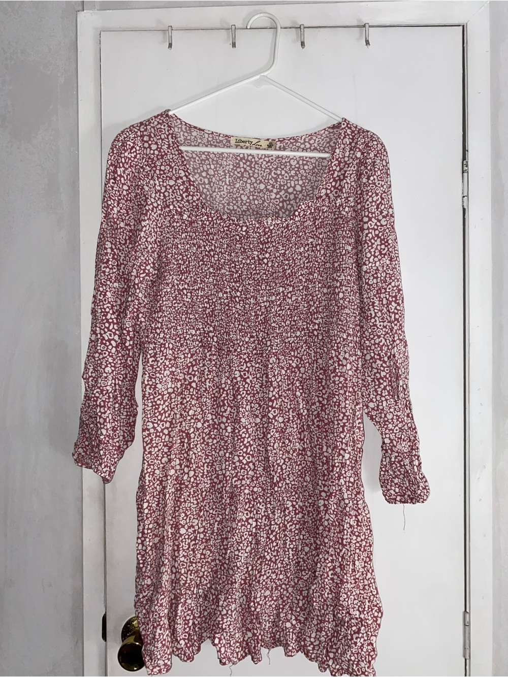 Liberty Love Rose-Print Smocked Long Sleeve Dress - Dusty Pink